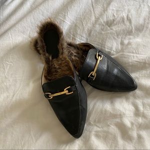 Lulus faux fur loafer slides